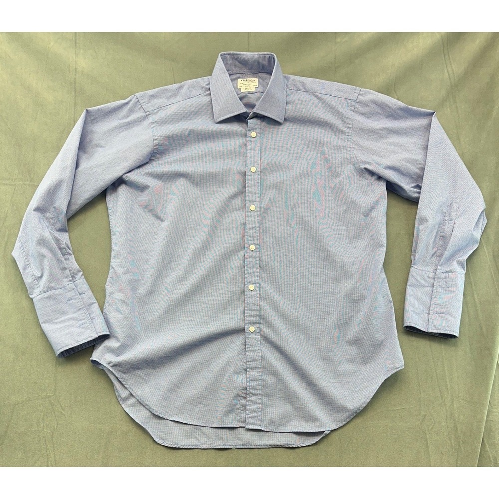 TM Lewin Blue Micro Check Dress Shirt Mens 17.5 34.5 Regular Fit Lewin 100